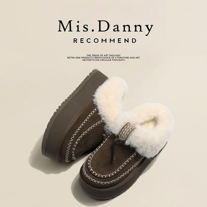 Fake Fur Lined Stitch Detail Platform Mules NA8669