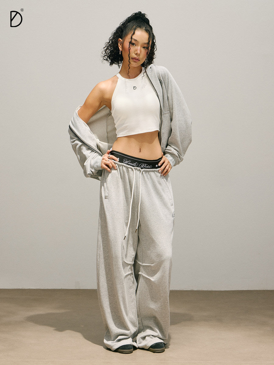 Logo Print Cropped Hoodie & Logo Print Wide Leg Sweatpants Setup NA8942