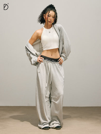Logo Print Cropped Hoodie & Logo Print Wide Leg Sweatpants Setup NA8942