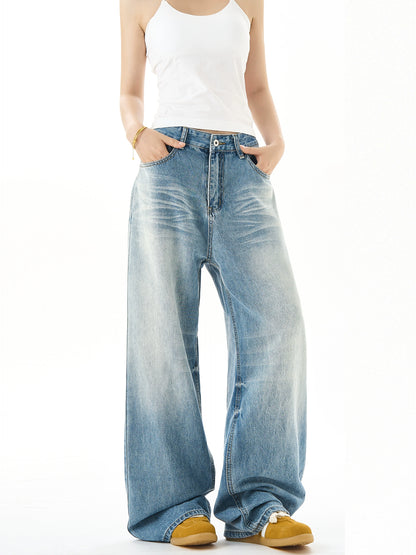 Washed Wide-Leg Straight Denim Jeans NA3054