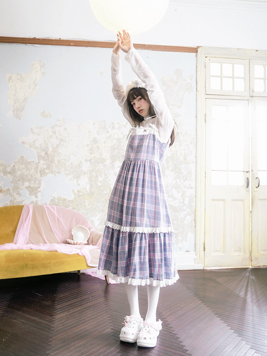 Bow Check Lace Camisole Dress NA8309