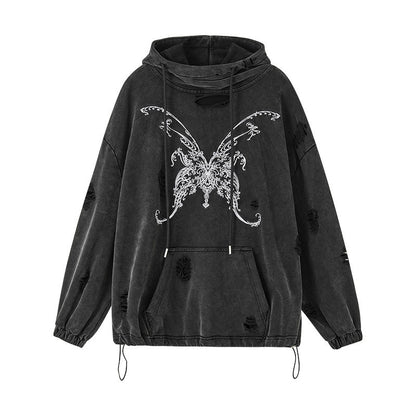 Damage Washed Graphic Design Pullover Hoodie NA8904