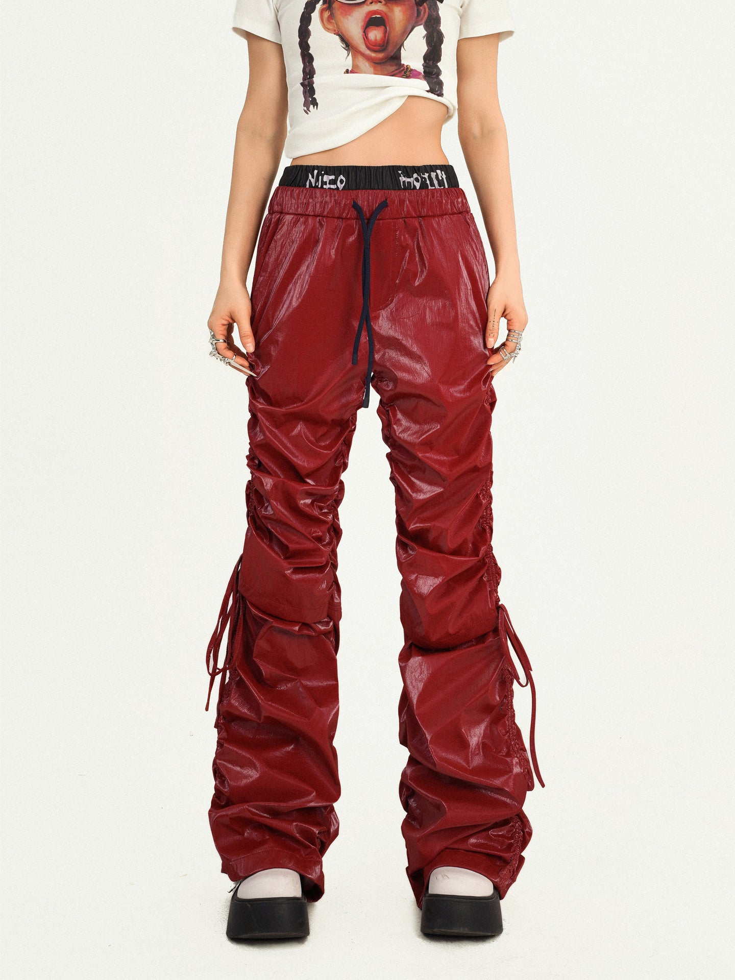 Tie Cord Pleats Double Waist Pants NA8596