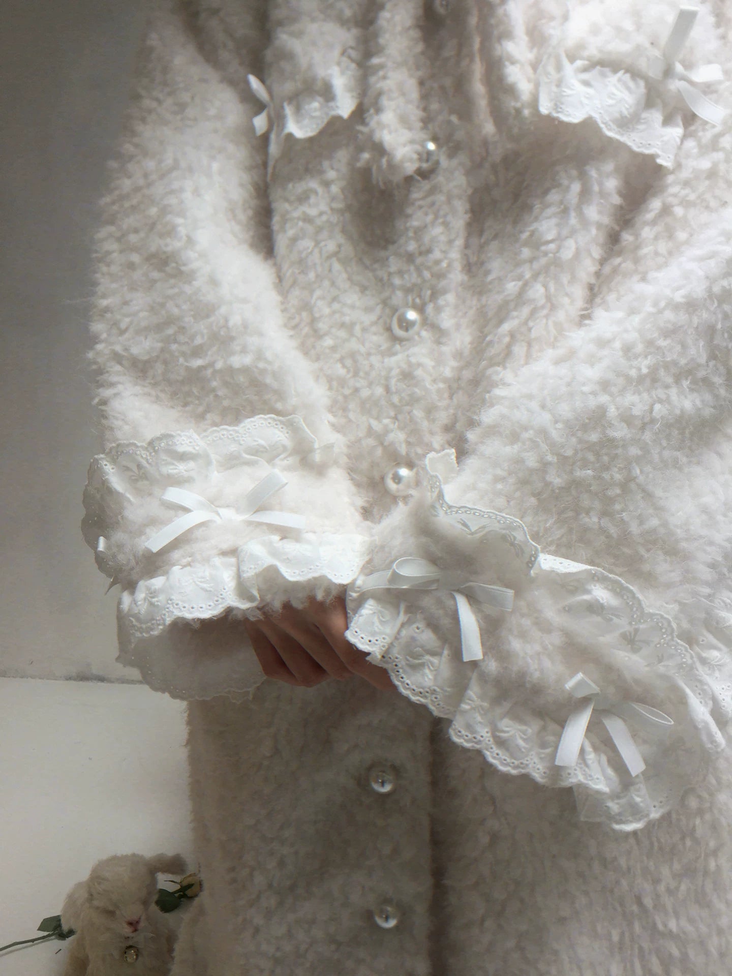 Plush Bow Ruffle Long Coat NA8279