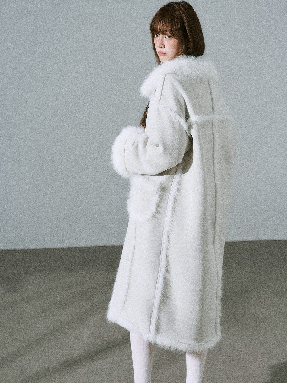 Bow Detail Fake Fur Trimmed Coat NA8825