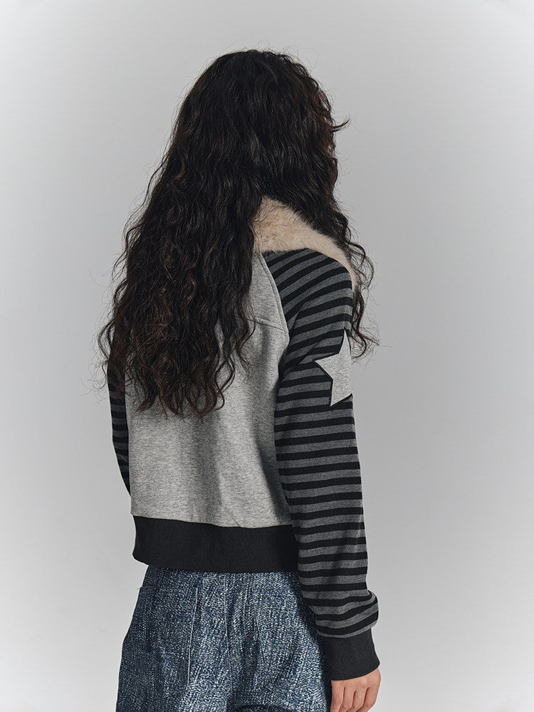 Fur Collar Patchwork Oversize Zipper Hoodie NA8899