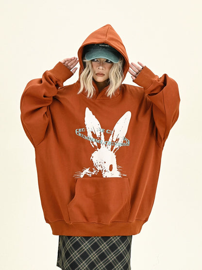 Fleece Rabbit Print Hoodeie NA6290