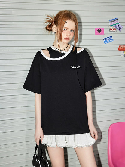 Irregular Hanging Neck Short Sleeve T-shirt NA3209