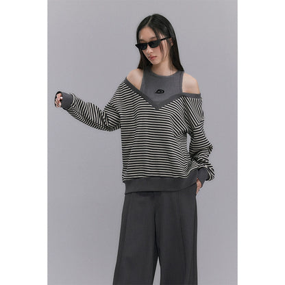 Fake Layered Contrasting Stripe Long Sleeve Sweatshirt NA5302