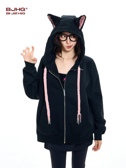 Ear Fleece Oversize Zipper Hoodie NA6088