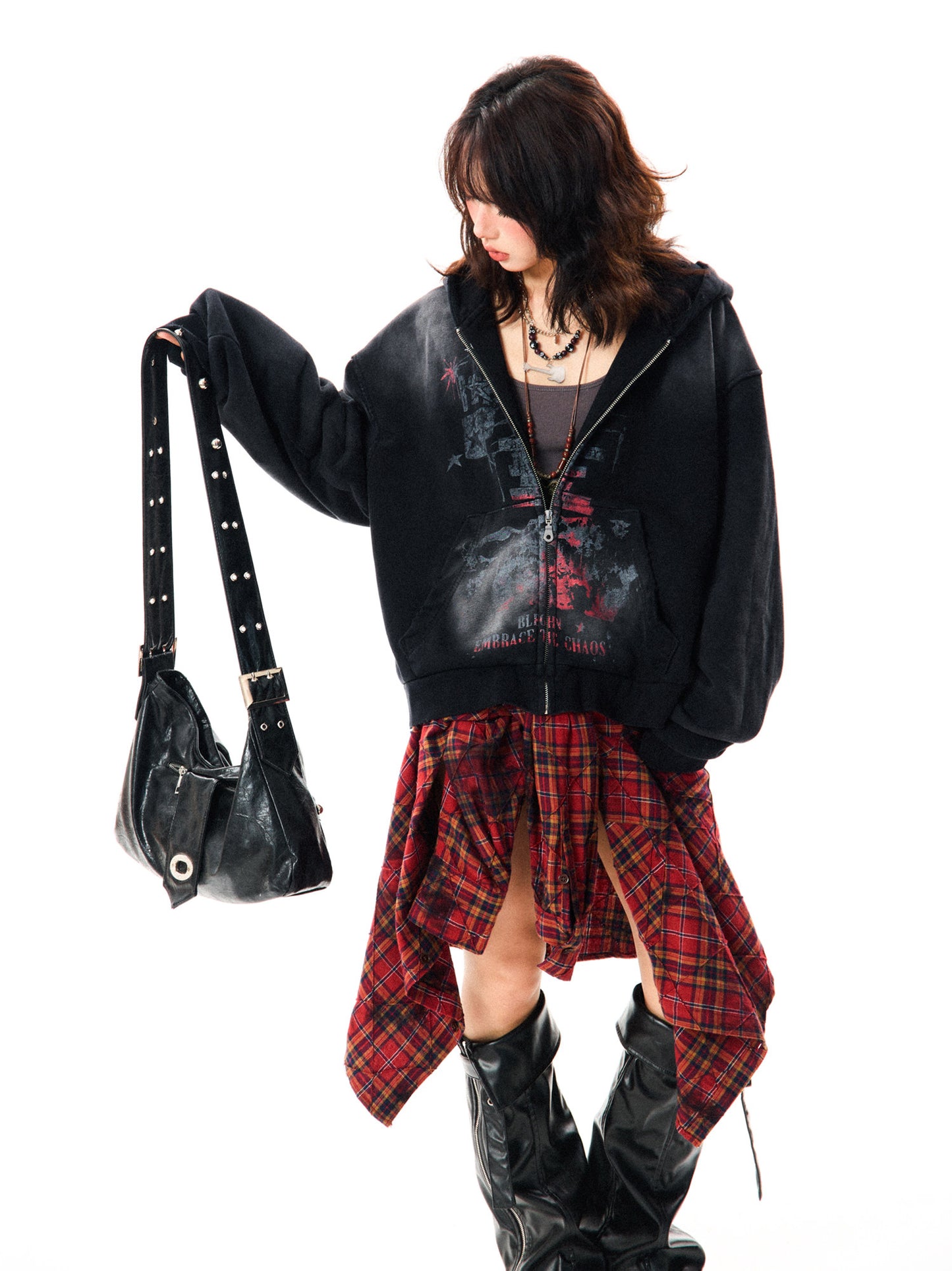 Paint Splash Graphic Print Oversize Zipper Hoodie NA9436