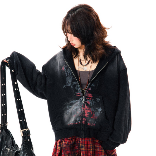 Paint Splash Graphic Print Oversize Zipper Hoodie NA9436