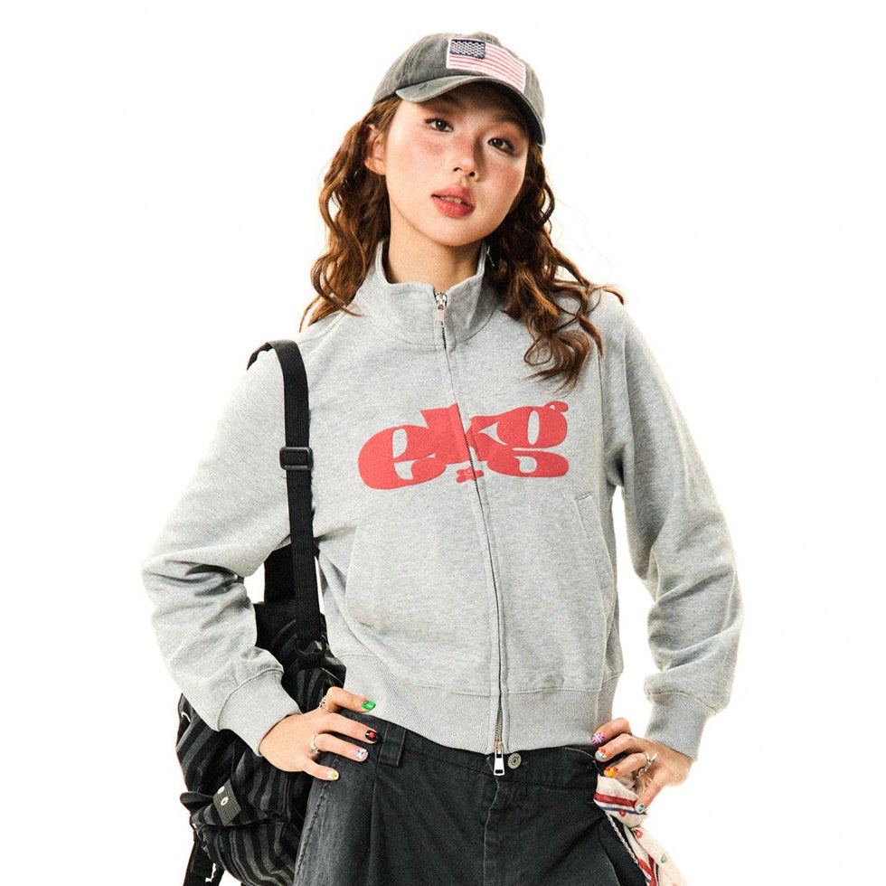 Letter Print Fitted Zipper Hoodie NA9371