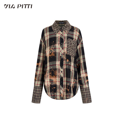 Oversize Plaid Long Sleeve Shirt & Short Skirt & Scarf Setup NA5095