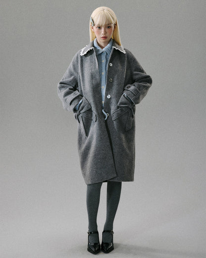 Lace Collar and Ribbon-Detail Coat NA8821