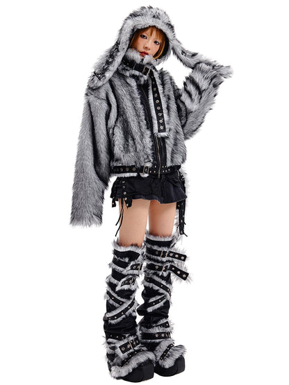 Buckle Design Fake Fur Jacket NA6690