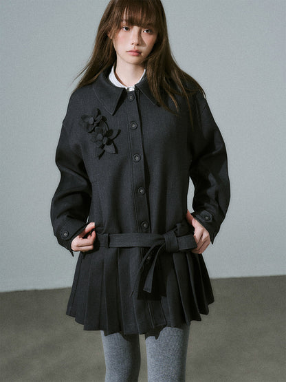 Flower Pleats Tencel Wool Trench Coat NA8817