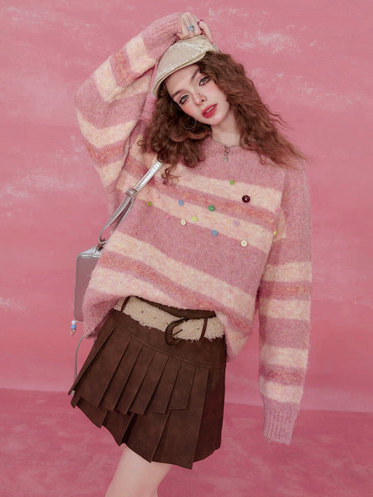 Rainbow Stripe Jacquard Oversize Knit Sweater NA6824