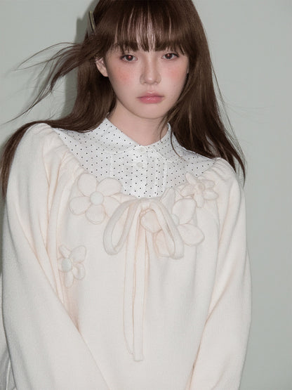 Flower Applique Drawstring Detail Sweatshirt NA8832