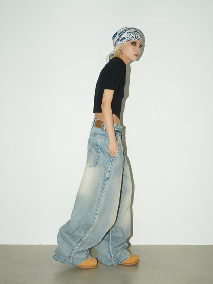 Washed Drape Wide Leg Denim Jeans NA9213