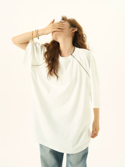 Zipper Design Short Sleeve Oversize T-shirt NA3095