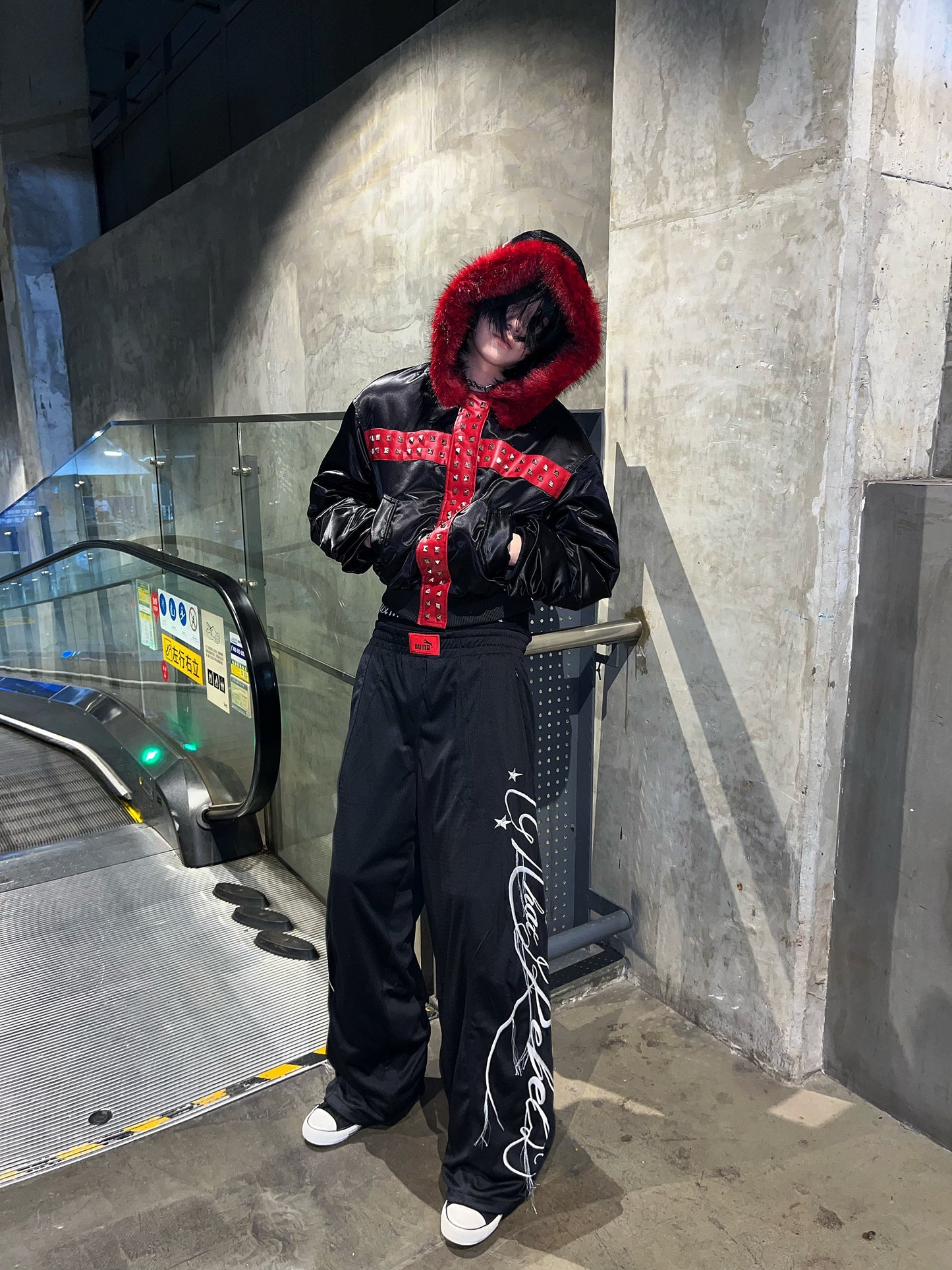 Metal Studs Fake Fur Slim Short Padded Jacket NA8368