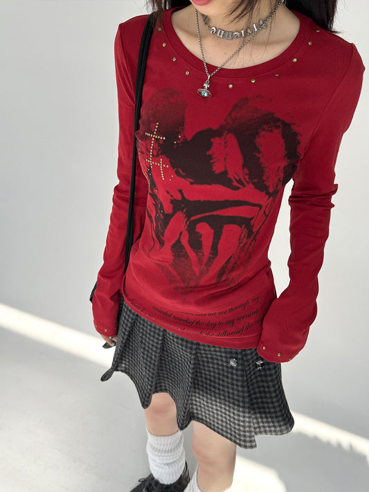Cross Print Rivet Long Sleeve T-Shirt NA9288