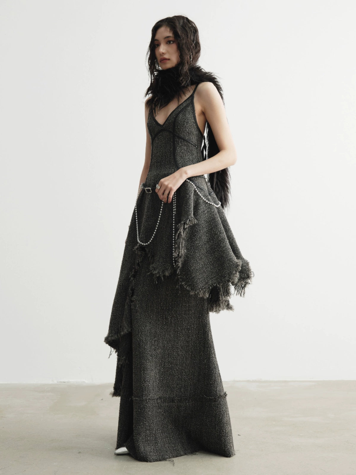 Frayed Fringe Strap Shoulder Dress NA5196