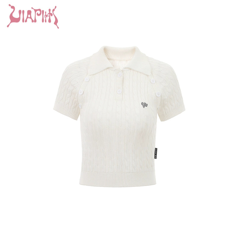 Polo Collar Twists Knit Short Sleeve T-shirt NA4898