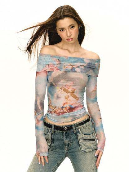 Slim Fit Off Shoulder Long Sleeve T-Shirt NA5263