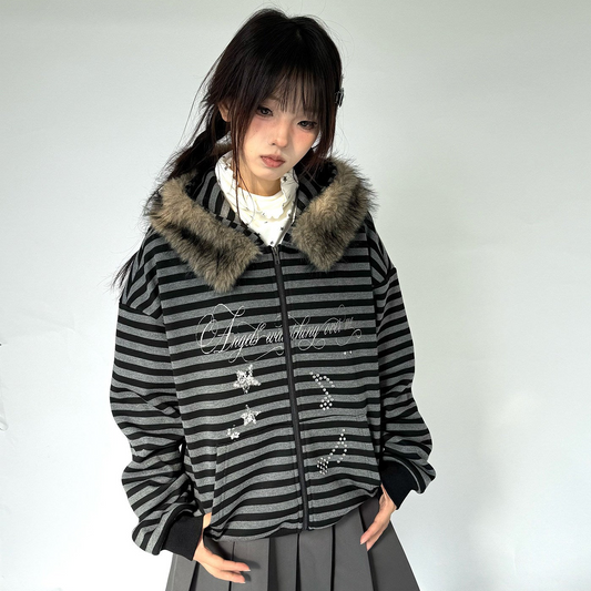 Detachable Fur Collar Fleece Lining Hooded Jacket NA9248