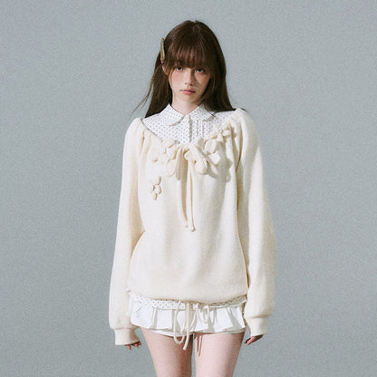 Flower Applique Drawstring Detail Sweatshirt NA8832