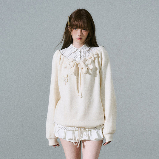 Flower Applique Drawstring Detail Sweatshirt NA8832