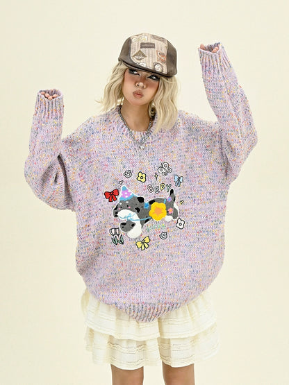 Soft Color Dot Round Neck Knit Sweater NA6436