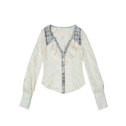 Ruffled Double Layered Hollow Romantic Slim Shirts NA8362