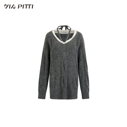 V-neck Hanging Neck Knit Sweater NA4798