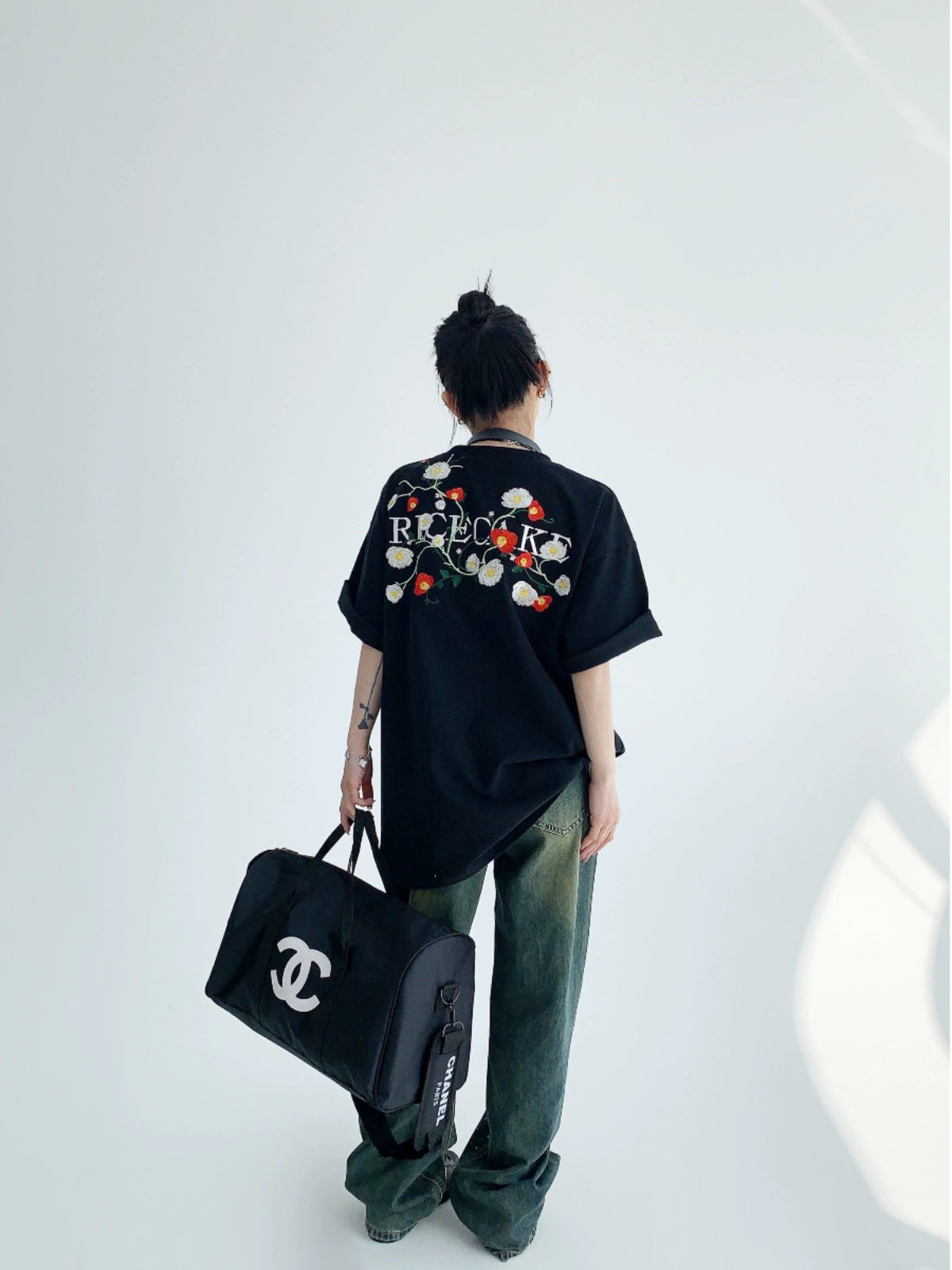 Oversize Flower Embroidery Short Sleeve T-Shirt NA2866