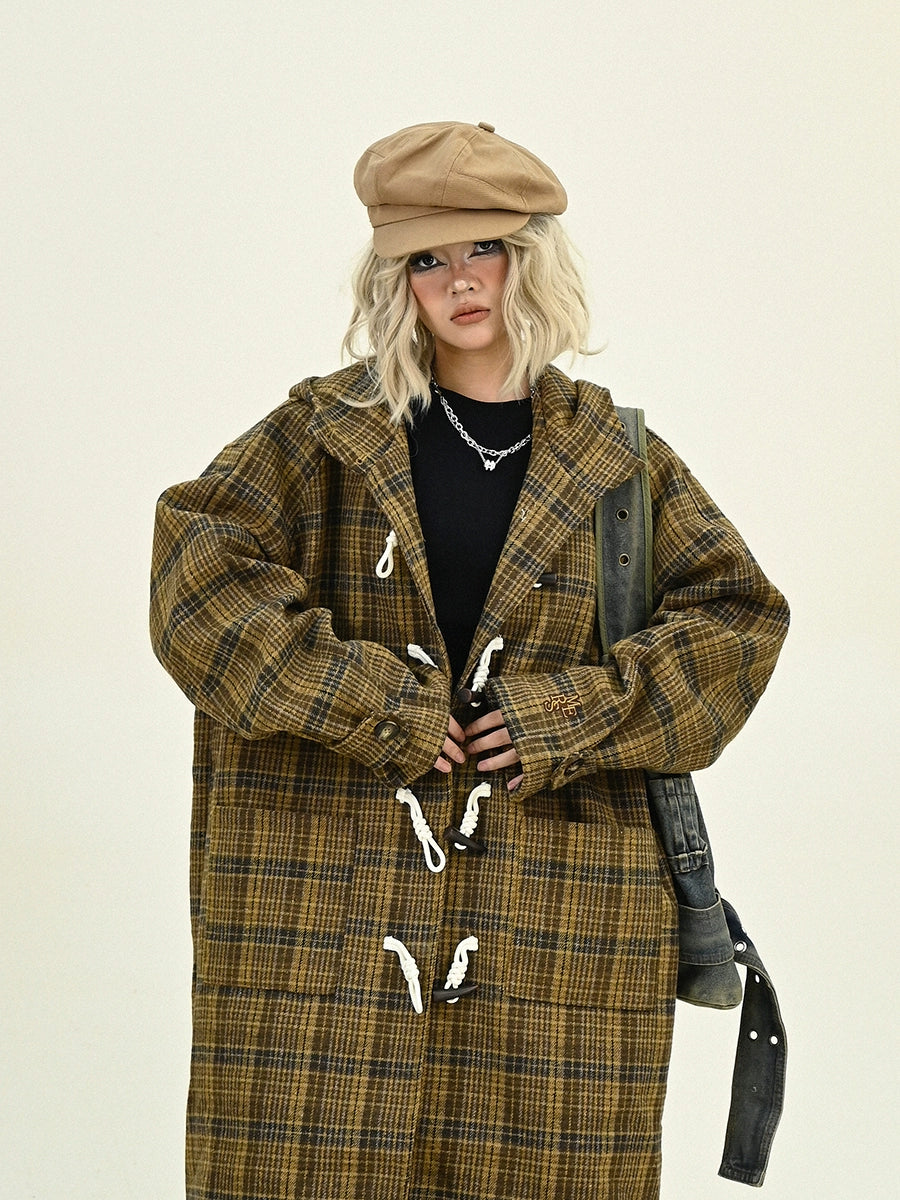 Plaid Hooded Long Coat NA6463