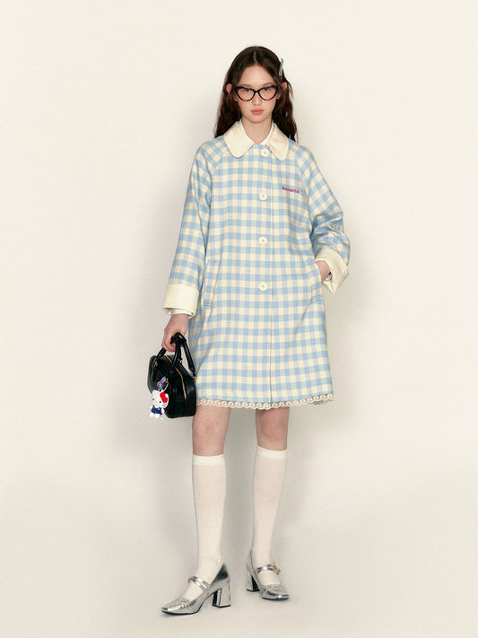 With Bow Colorblock Plaid Trench Coat NA7016