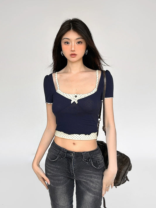 Polka Dot Square Neck Camisole & Slim Fit Short Sleeve T-shirt NA4517