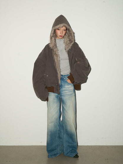 Washed Fade Seam Detail Wide Leg Denim Jeans NA9166