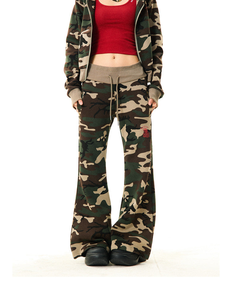 Camouflage Zipper Hoodie & Flare Pants Setup NA9339