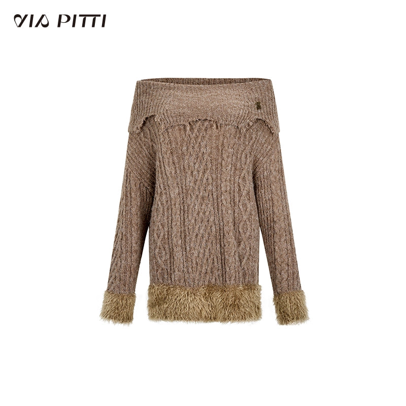 One Shoulder Damaged Furry Sweater Dress NA4793