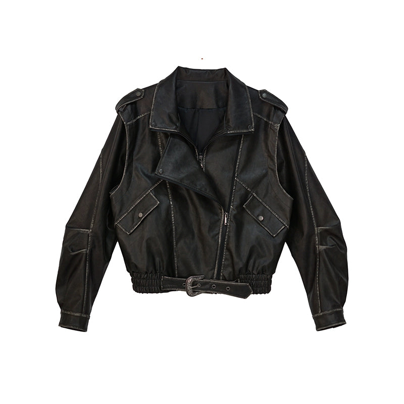 Double Zipper PU Leather Jacket NA6049