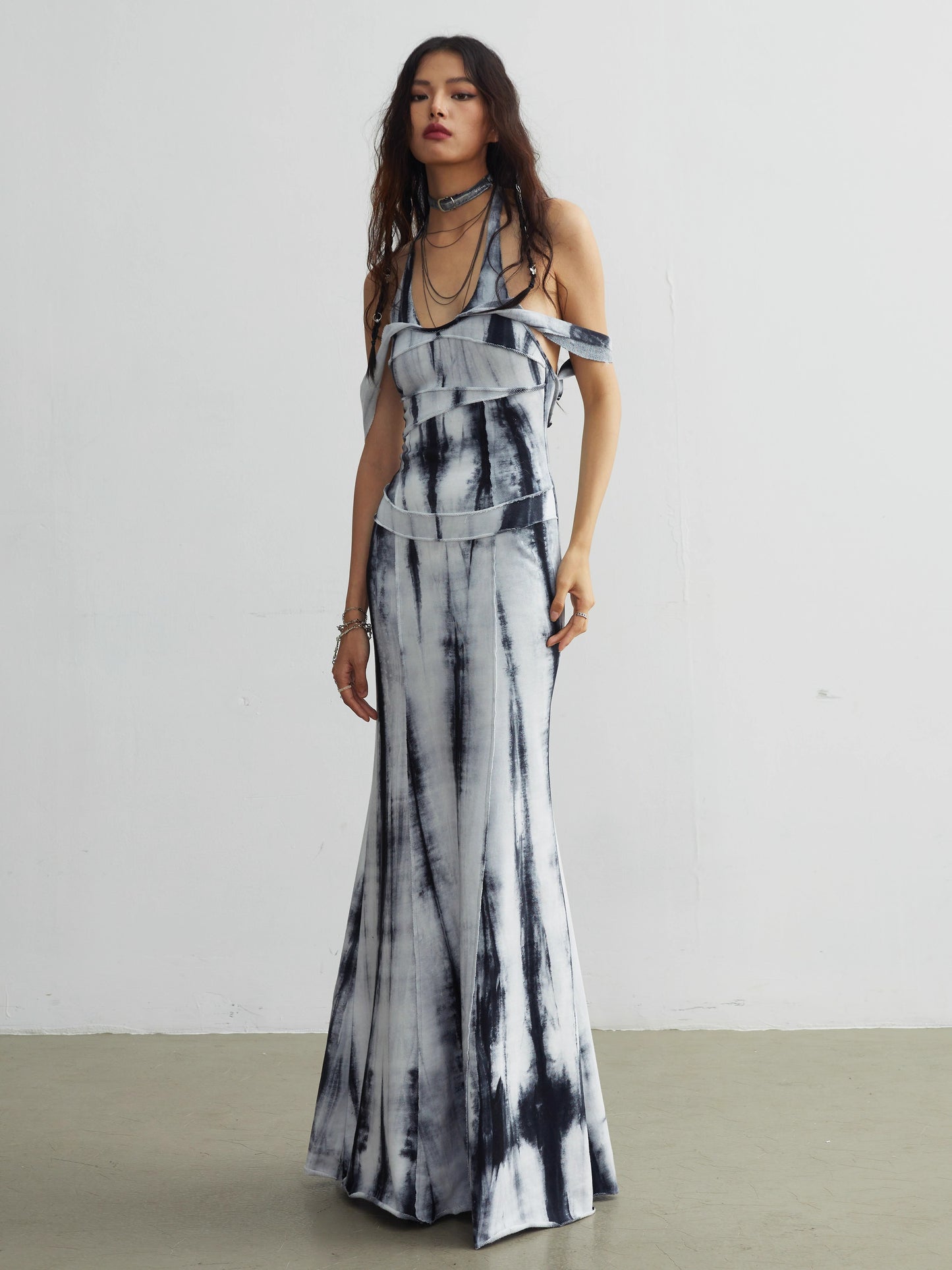 Tie Dye Slim Fit Sleeveless Long Dress NA5157