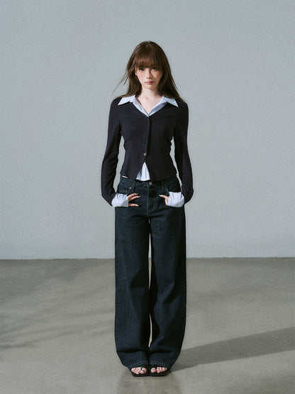 Layered Lyocell Wool Stripe Office Commuter Kinit Cardigan NA8807