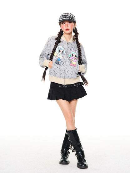 Star Print Stand Neck Zip-Up Jacket NA9411