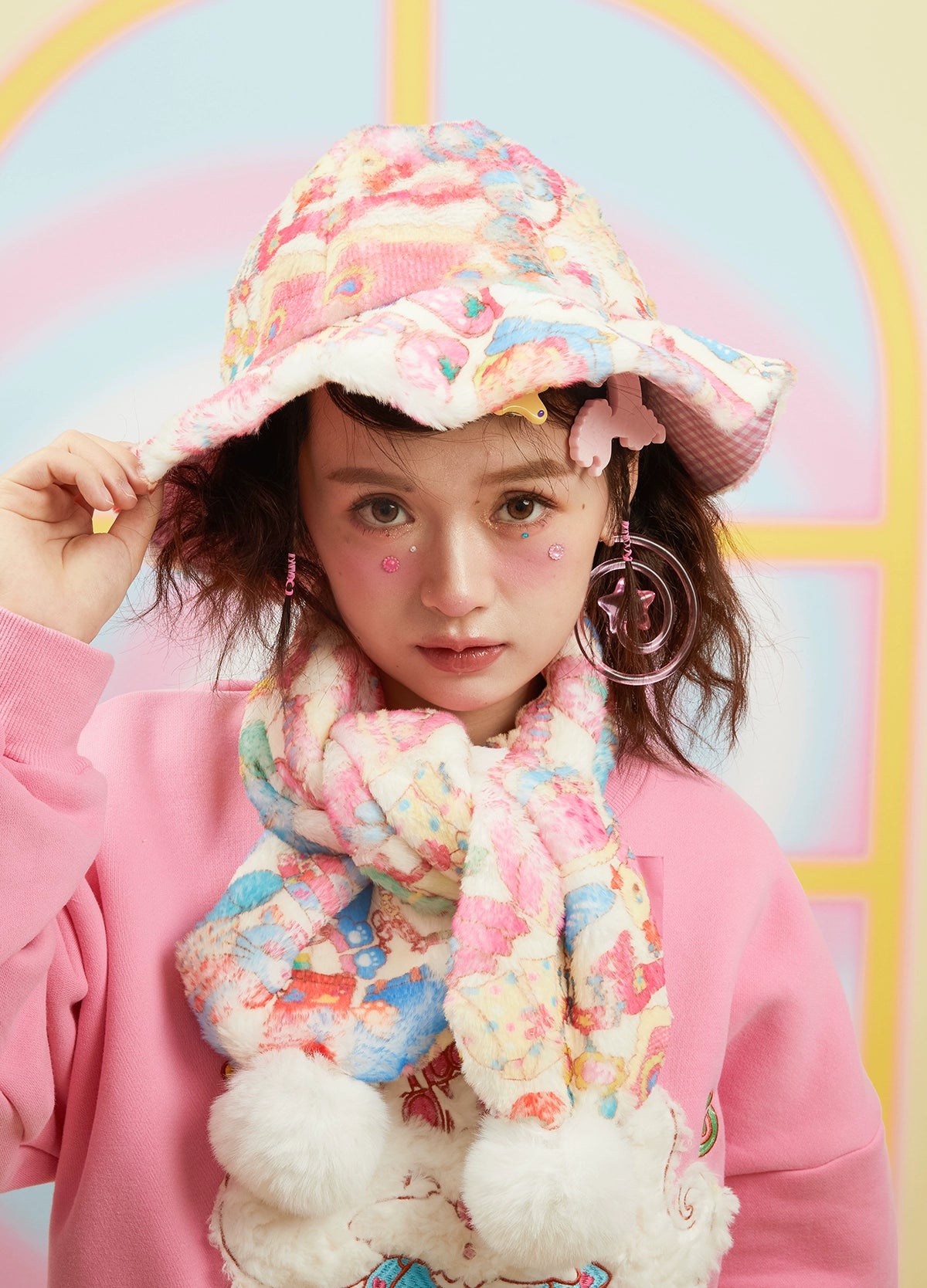 Cartoon Print Hat & Scarf Set NA6554