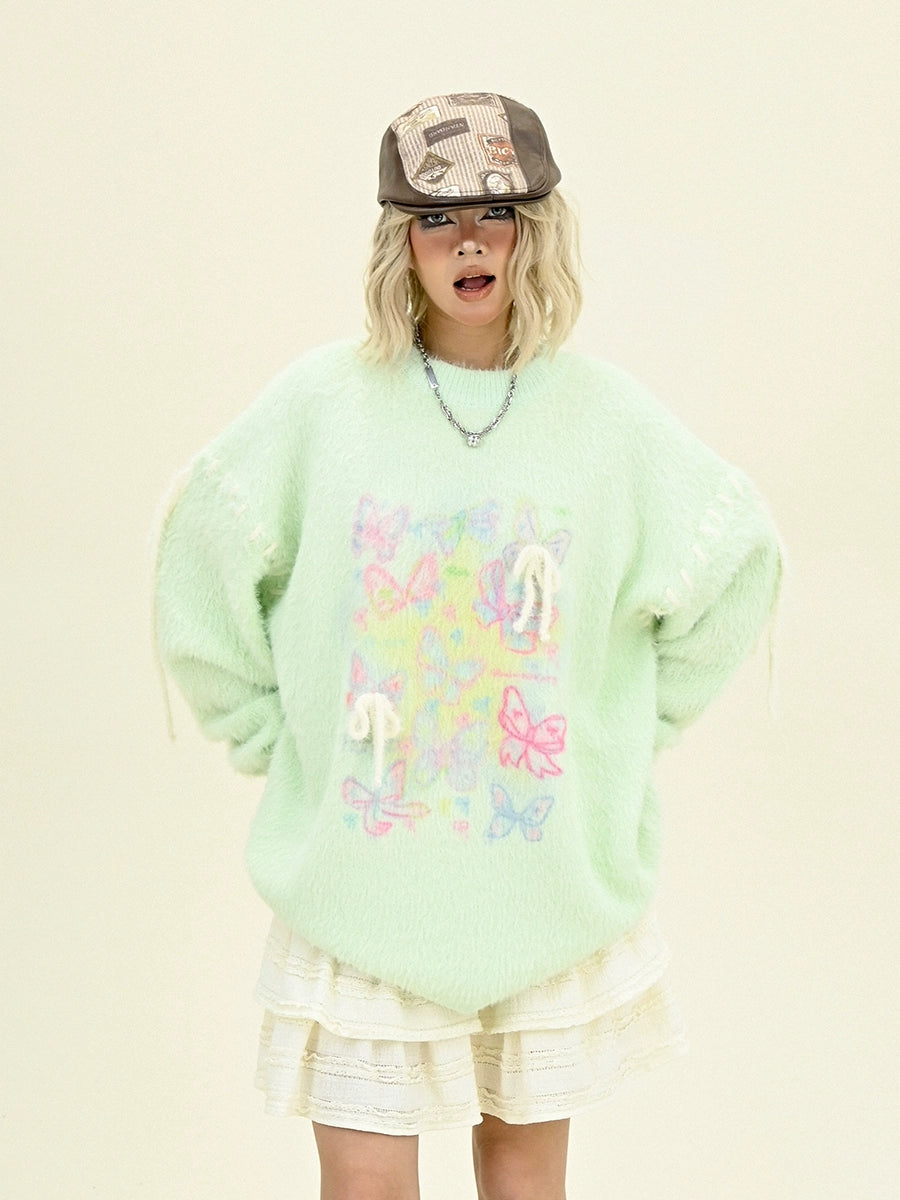 Mohair Bow Round Neck Knit Sweater NA6435