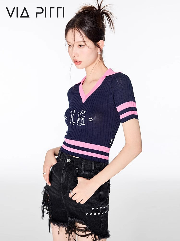 Polo Collor Slim Short Sleeve Knit Top NA4997